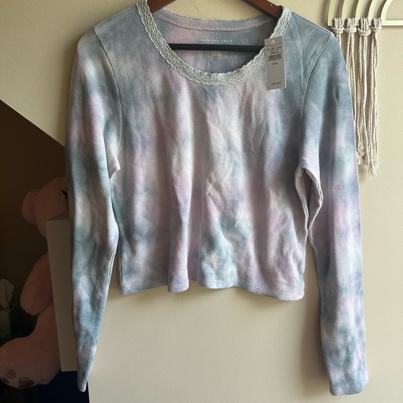 American Eagle Outfitters Tops - American Eagle Outfitters Blue and White Crop Hoodie